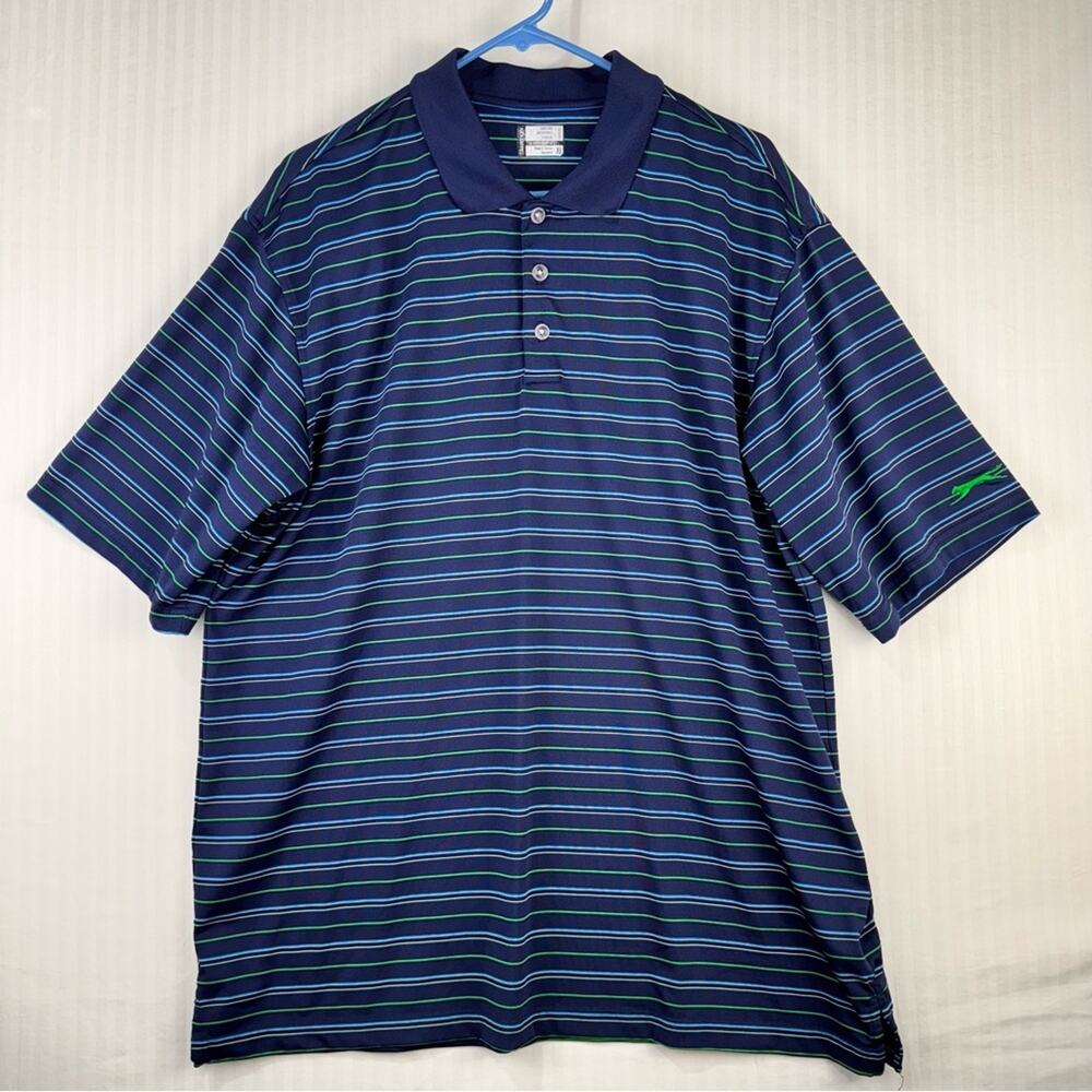 Slazenger Classic Performance Golf Polo Navy/Green Stripe Shirt Men’s Size XL